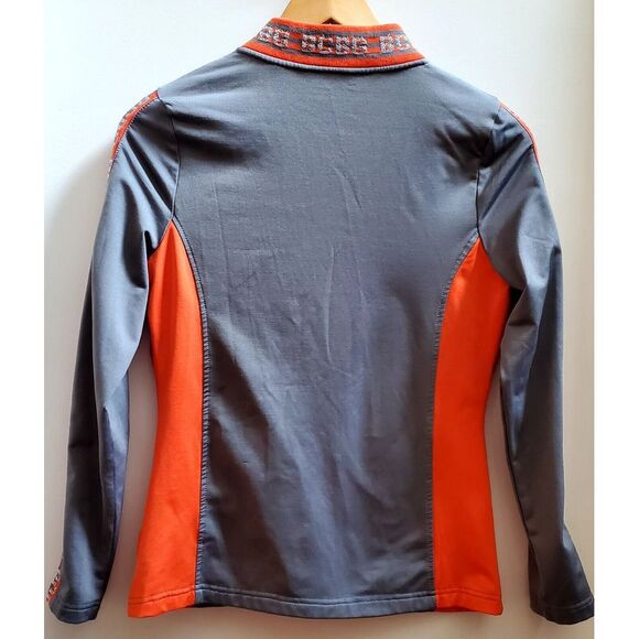 BCBG MAXAZRIA Track Jacket XS Activewear Puckered Zip Up Grey/Orange Logo Sleeve - Picture 4 of 8